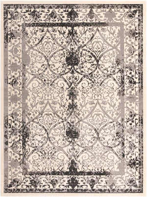 Unique Loom La Jolla Traditional Machine Made Floral Rug Ivory and Gray, Black/Gray/Ivory 10' 0" x 13' 1"