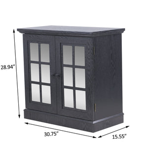 English Elm Storage Sideboard with Mirrored Acrylic Doors and Wood Grain Mdf Finish for Compact Rooms Black W2899P372748