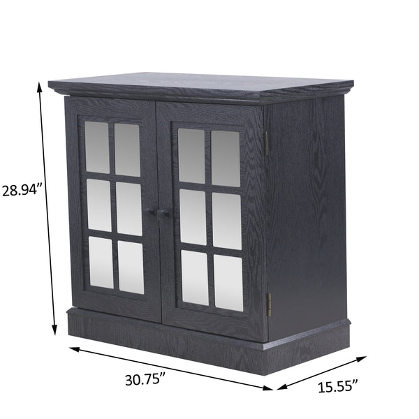 English Elm Storage Sideboard with Mirrored Acrylic Doors and Wood Grain Mdf Finish for Compact Rooms Black W2899P372748