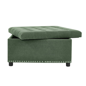 English Elm Storage Ottoman Tufted Nailhead Trim Lift Top Footstool for Living Room or Bedroom Green W5568P447090