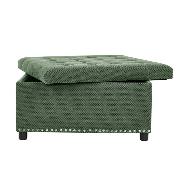 English Elm Storage Ottoman Tufted Nailhead Trim Lift Top Footstool for Living Room or Bedroom Green W5568P447090