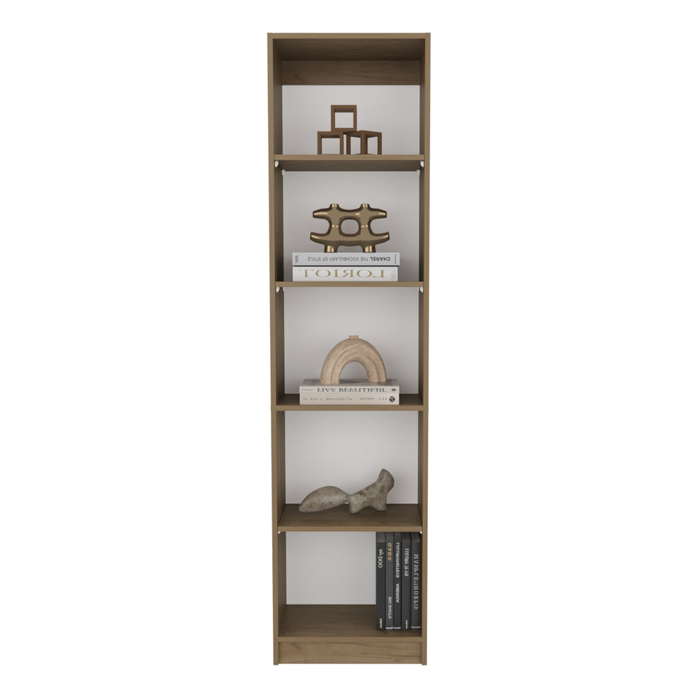English Elm Home Slim Design Bookcase 5-Tier Narrow Shelf Unit in Natural Oak Beige MDF for Stylish Storage and Display B200P335316