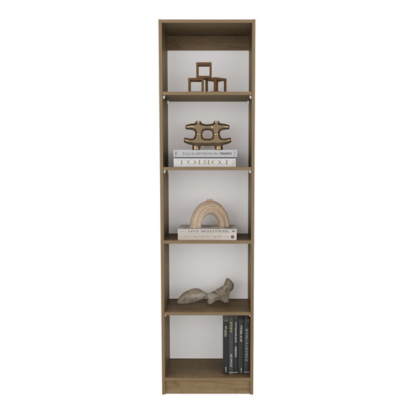 English Elm Home Slim Design Bookcase 5-Tier Narrow Shelf Unit in Natural Oak Beige MDF for Stylish Storage and Display B200P335316