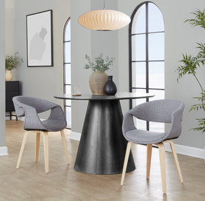 English Elm Upholstered Dining Chair Set of Two with Bentwood Legs and Grey Fabric Seat B202S02074