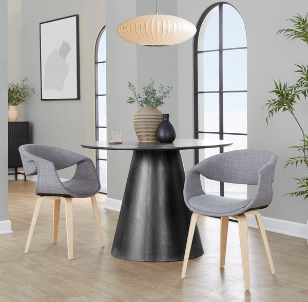English Elm Upholstered Dining Chair Set of Two with Bentwood Legs and Grey Fabric Seat B202S02074