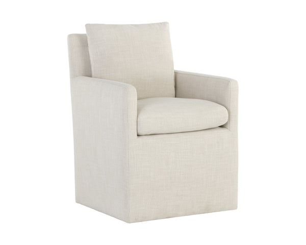 Sunpan Glenrose Elegant Wheeled Dining Armchair - Classic Comfort with Feather-Filled Cushions for Style Effie Linen