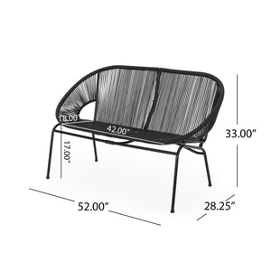 English Elm Christopher Knight Home® - CONDESSA Black Loveseat – Modern Hammock Weave Polyethylene Rattan on Matte Powder-Coated Iron Frame 67120.00BLK
