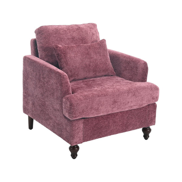 English Elm Wood Frame Armchair Tufted Chenille Lounge Chair with Ergonomic Back & Solid Wood Frame, Cozy Seat WINE RED W395P151906