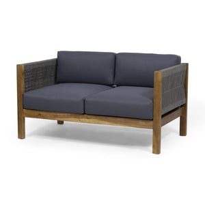 English Elm Christopher Knight Home® - Patio Loveseat & Coffee Table Set with Acacia Wood Frame, Rattan Rope Weave, Teak Cushions, Water-Resistant Finish 66338.00GRY
