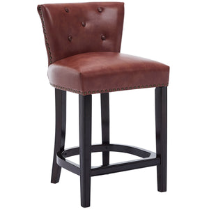 English Elm Bar Stools Set Of 2 - Stylish Brown Leather & Wood Design, 26" Height, Perfect For Dining & Bars W2195P290197