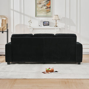 English Elm 84.25-inch Corduroy Three Seater Sofa with Cup Holders Modern Minimalist Living Room Couch Black W288P399981