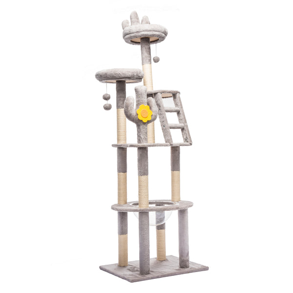 English Elm 72in Cactus Cat Tower Sisal Posts Plush Perches Capsule Pod Multi-level Climb Gray W1578P447629