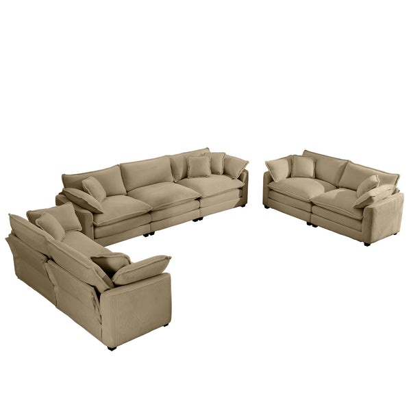 English Elm Modern 2-Piece Sofa Set: Luxurious Tan Corduroy 2-Seater & 3-Seater With Memory Foam Cushions & Pillows W714S00794