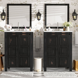 English Elm 48" Vintage Style Bathroom Vanity Cabinet with Ceramic Sink, Soft-Close Doors, Adjustable Shelf, Espresso Finish N729P000003P