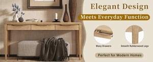 English Elm U_style Oak Veneer Console Table with Three Wave Drawers for Entryway or Foyer Natural N711P401926N