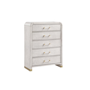 English Elm Malco Solid Wood Chest with Acrylic Bar Handles, Gold Detailing, Rounded Edges and Spacious Drawers Oak 42.25 L x 20.5 W x 56.25 H B201P391803