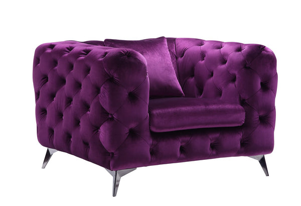 English Elm Atronia Purple Velvet Chair with Tufted Diamond Back, Pocket Coil Seat, Hardwood Frame, Modern Armrests B2726P270057