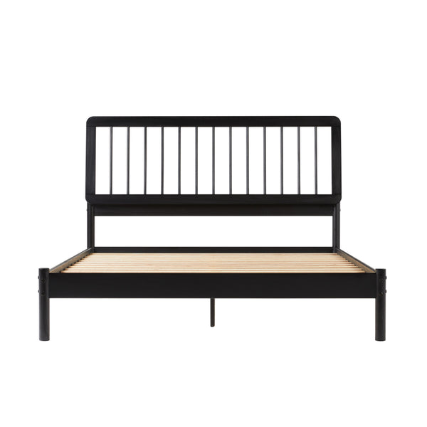 English Elm Walker Edison - Mid-Century Solid Pine Queen Spindle Bed Frame with Slat-Back Design, Warp-Resistant Slats, Sturdy Support Black 84.5 L x 25 W x 5 H B185P169114