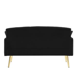 English Elm Black Tufted Velvet Compact Sofa with Glamorous Gold Legs for Stylish Living Spaces W3985P426914