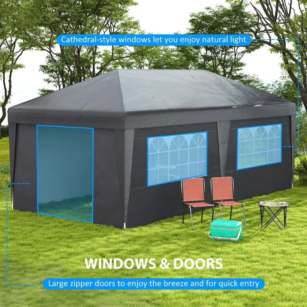 English Elm Outsunny 10' X 19.5' Pop Up Canopy Tent – Adjustable Height, Sidewalls, Wheeled Bag For Outdoor Events W2225P174215-GIGA