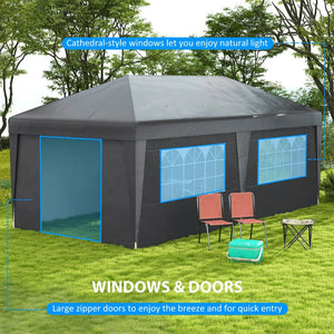 English Elm Outsunny 10' X 19.5' Pop Up Canopy Tent – Adjustable Height, Sidewalls, Wheeled Bag For Outdoor Events W2225P174215-GIGA