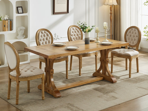 English Elm French Solid Wood Frame Antique Dining Chair with Velvet Upholstery, Nailhead Trim, Durable Spring Core Beige W1143P195870