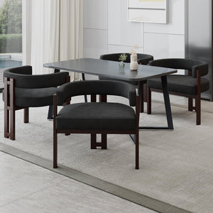 English Elm Modern Chenille Barrel Dining Chair with Metal Base, Plush Foam Seat, Compact Accent Seat for Home Black W395P233457