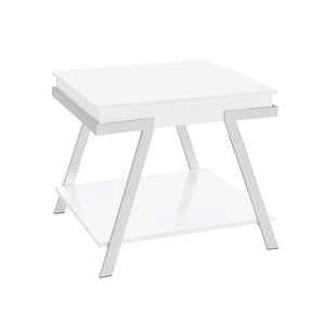 English Elm Rectangular End Table With Open Shelf - Modern High Gloss White Accent For Stylish Living Spaces B016P373010-GIGA