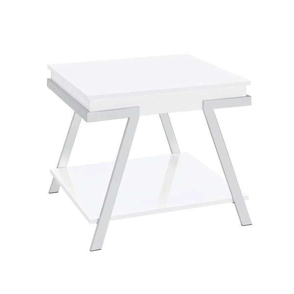English Elm Rectangular End Table With Open Shelf - Modern High Gloss White Accent For Stylish Living Spaces B016P373010-GIGA