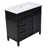 English Elm 36" Bathroom Vanity With Sink, Black Bathroom Cabinet With Drawers, Solid Frame and Mdf Board, One Package