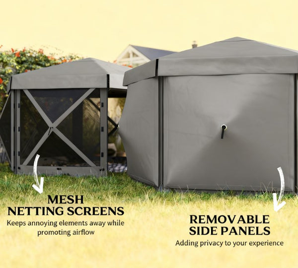 English Elm Tent Hexagonal Pop up Gazebo Oxford Canopy with Mesh Walls Seats up to 12 Outdoors T3971P426949