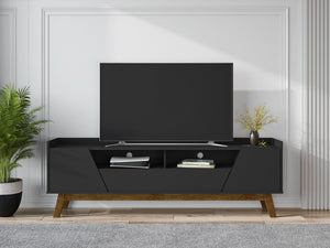 English Elm Marcus 71" TV Stand with Soft-Close Doors, Cable Management, Solid Pine Legs, 70" TV Ready Black B365P397915