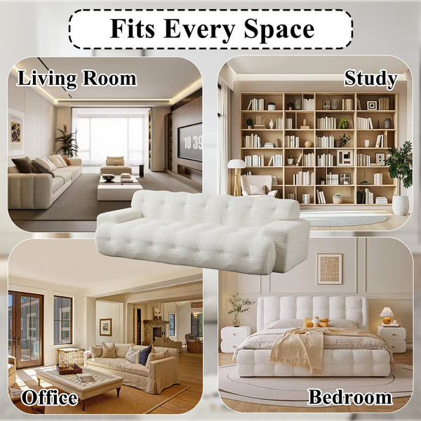 English Elm [video]87.4-inch Cloud Series Chenille Three-seater Sofa with Tufted Square Arms for Living Rooms White W3505P383948
