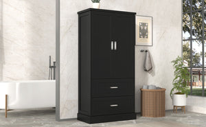 English Elm Tall Bathroom Storage Cabinet with Adjustable Shelves, Two Doors & Drawers, Space-Saving 66" Tall Black N725P178675B
