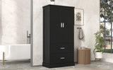 English Elm Tall Bathroom Storage Cabinet, Cabinet With Two Doors and Drawers, Adjustable Shelf, Mdf Board, Black