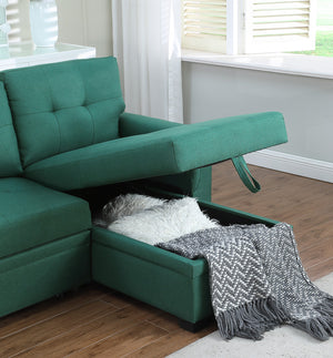 English Elm Jardin Reversible L-shaped Sectional Sleeper Sofa with Chaise Storage and Tufted Fabric Green B2749S00008