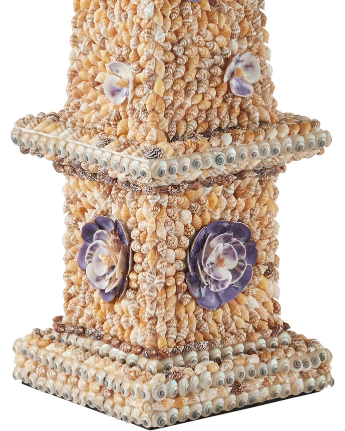 Currey & Company Coquillage Short Obelisk - Exquisite Shell-incrusted Sculpture With Floral Motifs For Unique Decor Natural Shells ,Wood 1200-1042-currey-company