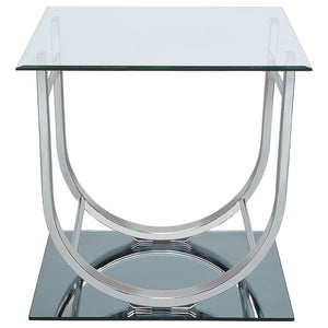 English Elm Amelia Chrome U-Shaped Glass Top End Table — Reflective Metal Frame, Spacious Modern Square Desk Surface B062P328652