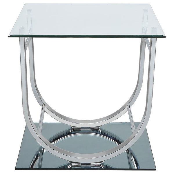 English Elm Amelia Chrome U-Shaped Glass Top End Table — Reflective Metal Frame, Spacious Modern Square Desk Surface B062P328652
