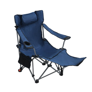 English Elm Outdoor Camping Chair Recliner Adjustable 3-Level Folding Portable with Cup Holder, Side Pockets, Dark Blue W2297P316508