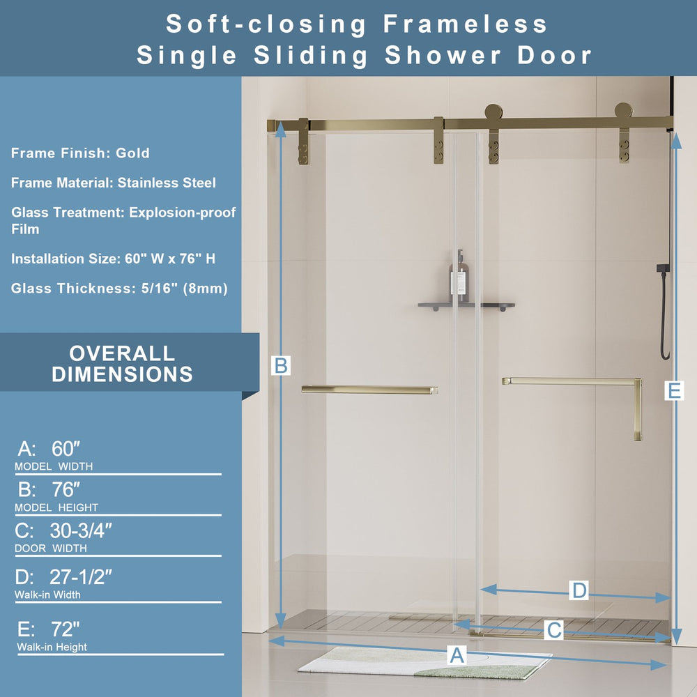 English Elm 56-60 in Semi-frameless Double Sliding Shower Door Clear Tempered Glass Matte Black W1920S00065