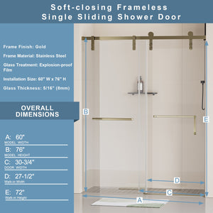 English Elm 56-60 in Semi-frameless Double Sliding Shower Door Clear Tempered Glass Matte Black W1920S00065