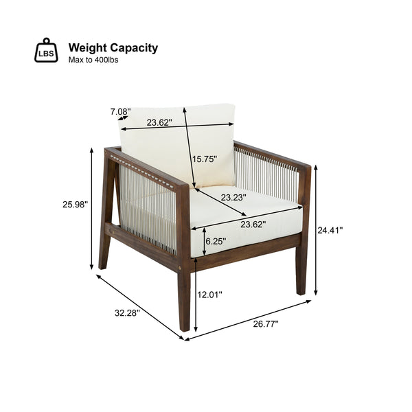 English Elm Outdoor Acacia Wood Club Chairs Set of 2 with Rope Back and Weather Resistant Cushions Beige,Dark Brown N768P408130D_2
