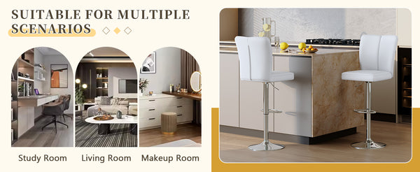 English Elm Modern Pu Leather Dining Chair Set of Six with Curved Back and Polished Metal Legs White+Silver W1151P370792