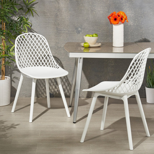 English Elm Christopher Knight Home® - LILY Outdoor Dining Chair with Weather-Resistant Polypropylene, Diamond Mesh Design for Durability White 27.5 L x 21.2 W x 20.3 H 69070.00WHI
