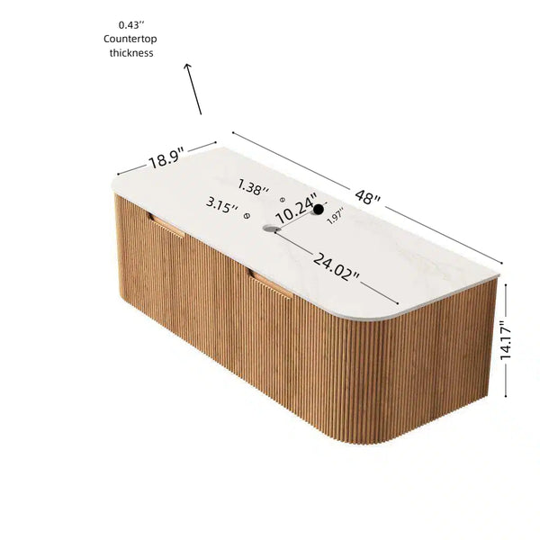 English Elm Dina Floating Bathroom Vanity Cabinet Sintered Stone Top Woodgrain 2 Drawers W2615P293814