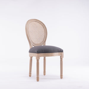 English Elm Dining Chairs Set of 2 Grey French Country Rattan Upholstered Round Back Solid Wood Legs, Cozy Classic Elegance for Dining Room, Kitchen, Living (Grey) W3426P397368