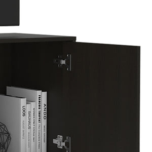 English Elm Redding Black Laminate TV Stand for Up to 65" TVs — Modern Storage, 3 Open Shelves & 2 Doors B128P148970