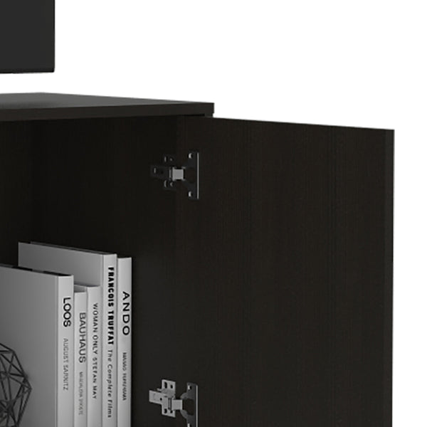 English Elm Redding Black Laminate TV Stand for Up to 65" TVs — Modern Storage, 3 Open Shelves & 2 Doors B128P148970