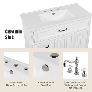 English Elm [video] 36 Inch Freestanding Bathroom Vanity Acacia Wood Legs Ceramic Sink Soft Close White N759S340019K